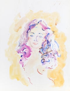 Nudo con capelli viola, acquerello e guazzo impressionista di Wayne Ensrud