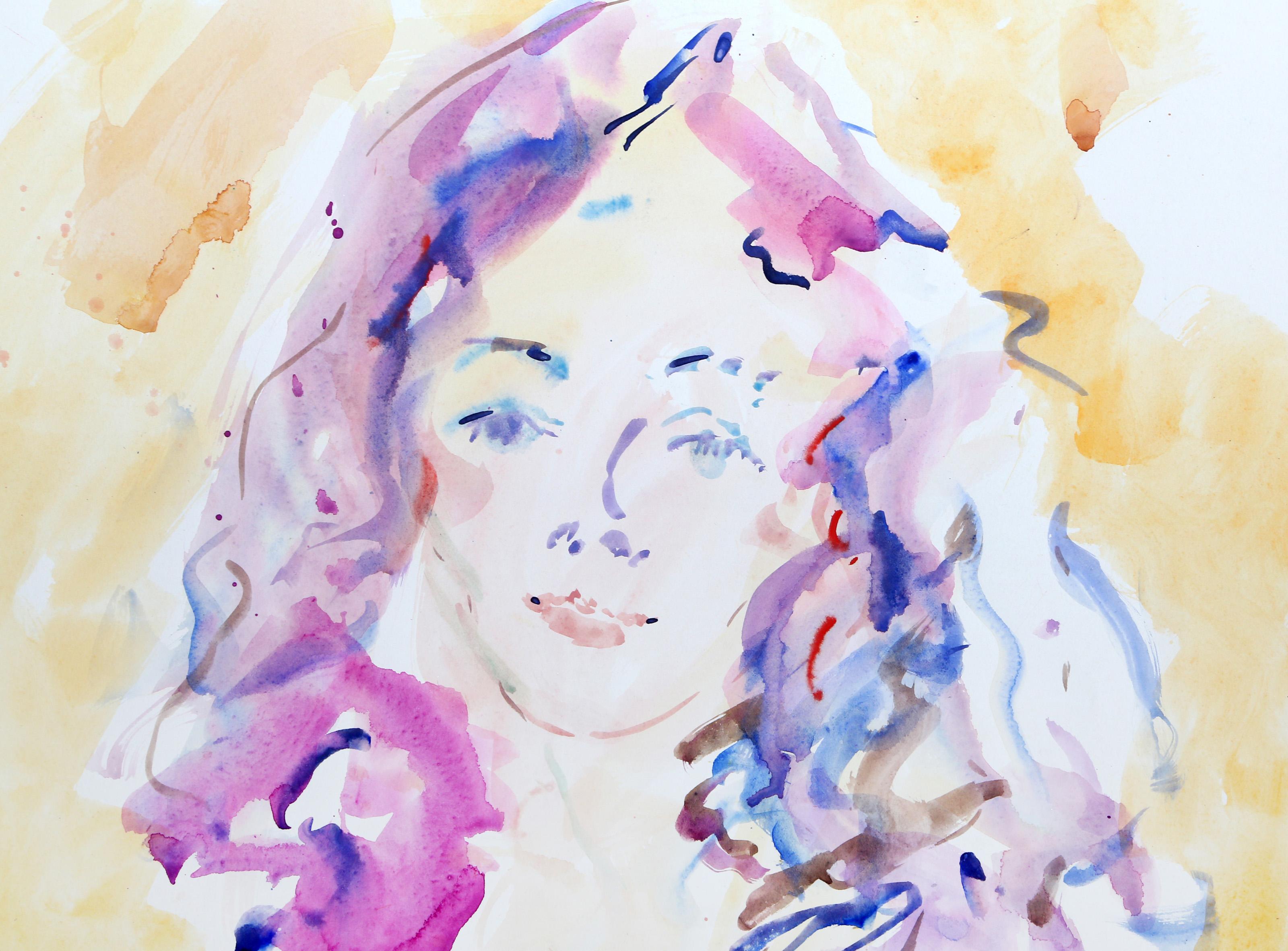 Nudo con capelli viola, acquerello e guazzo impressionista di Wayne Ensrud in vendita 1