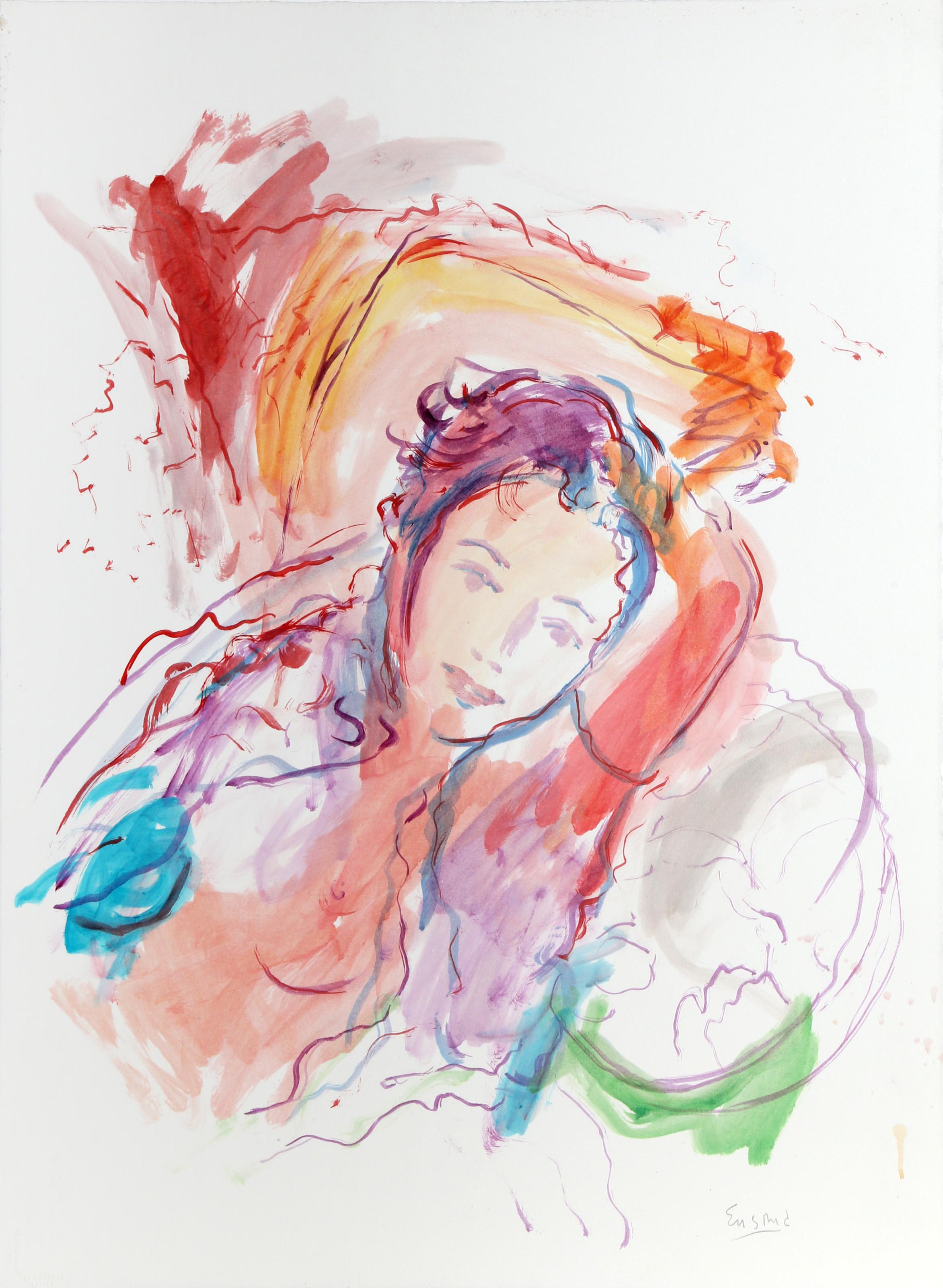 Reclining Woman II, Impressionist Watercolor and Gouache by Wayne Ensrud
