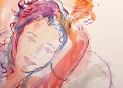 Donna reclinata II, acquerello e guazzo impressionista di Wayne Ensrud