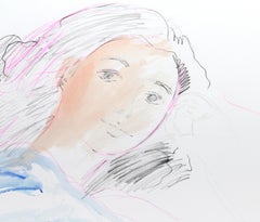 Mujer en la cama, acuarela y gouache impresionistas de Wayne Ensrud