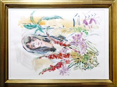 Dama con flores, acuarela impresionista sobre papel de Wayne Ensrud