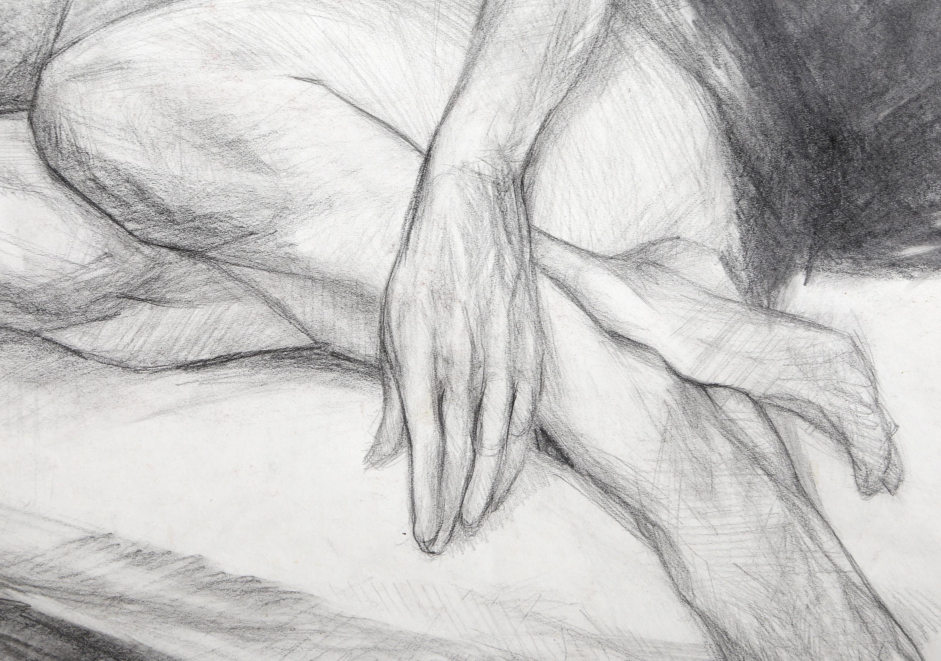 Interieur-Self-Portrait, fotorealistische Graphitzeichnung von Lisa Martin im Angebot 2