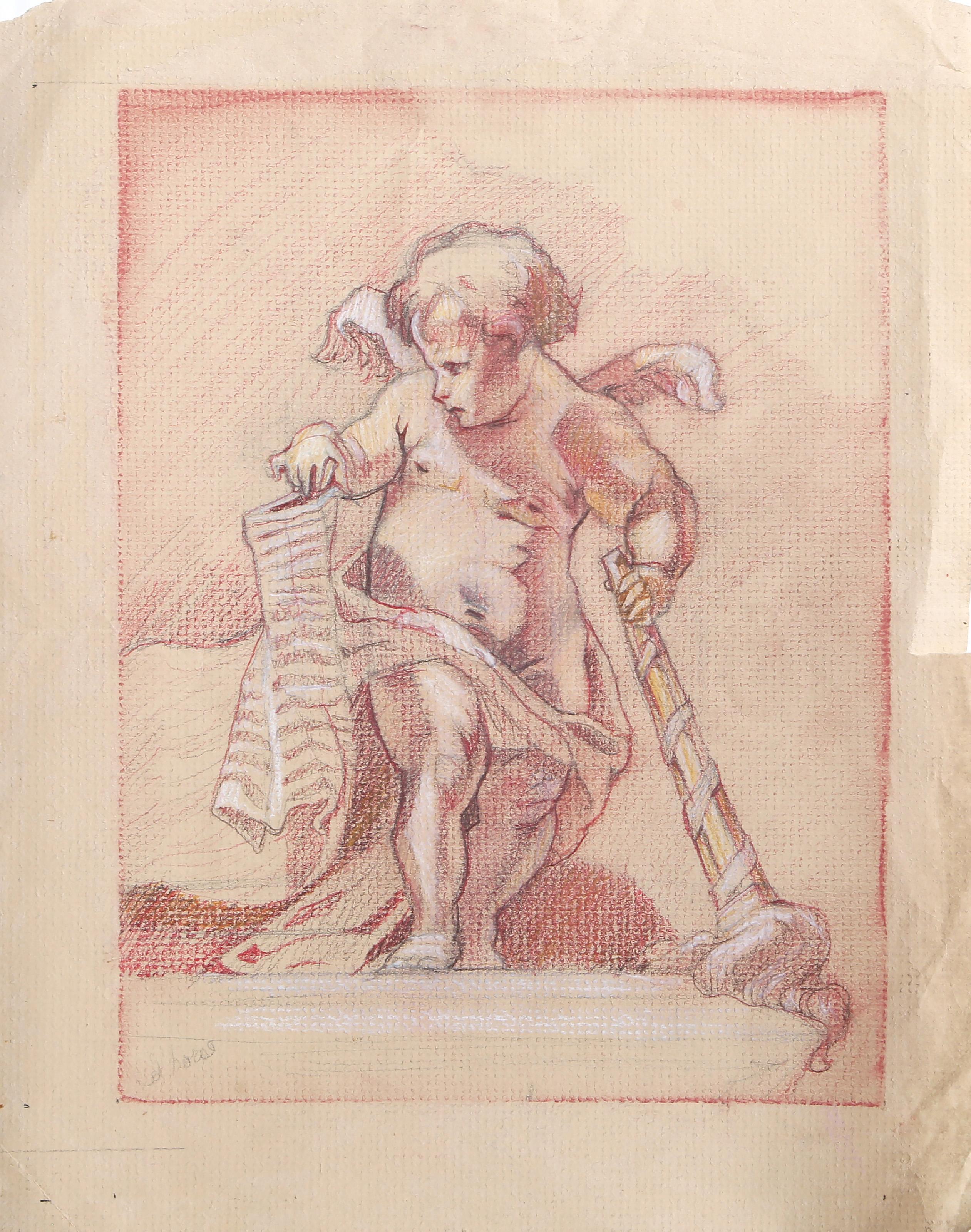 Putto, Modern Color Pencil Drawing von Lisa Martin im Angebot 3