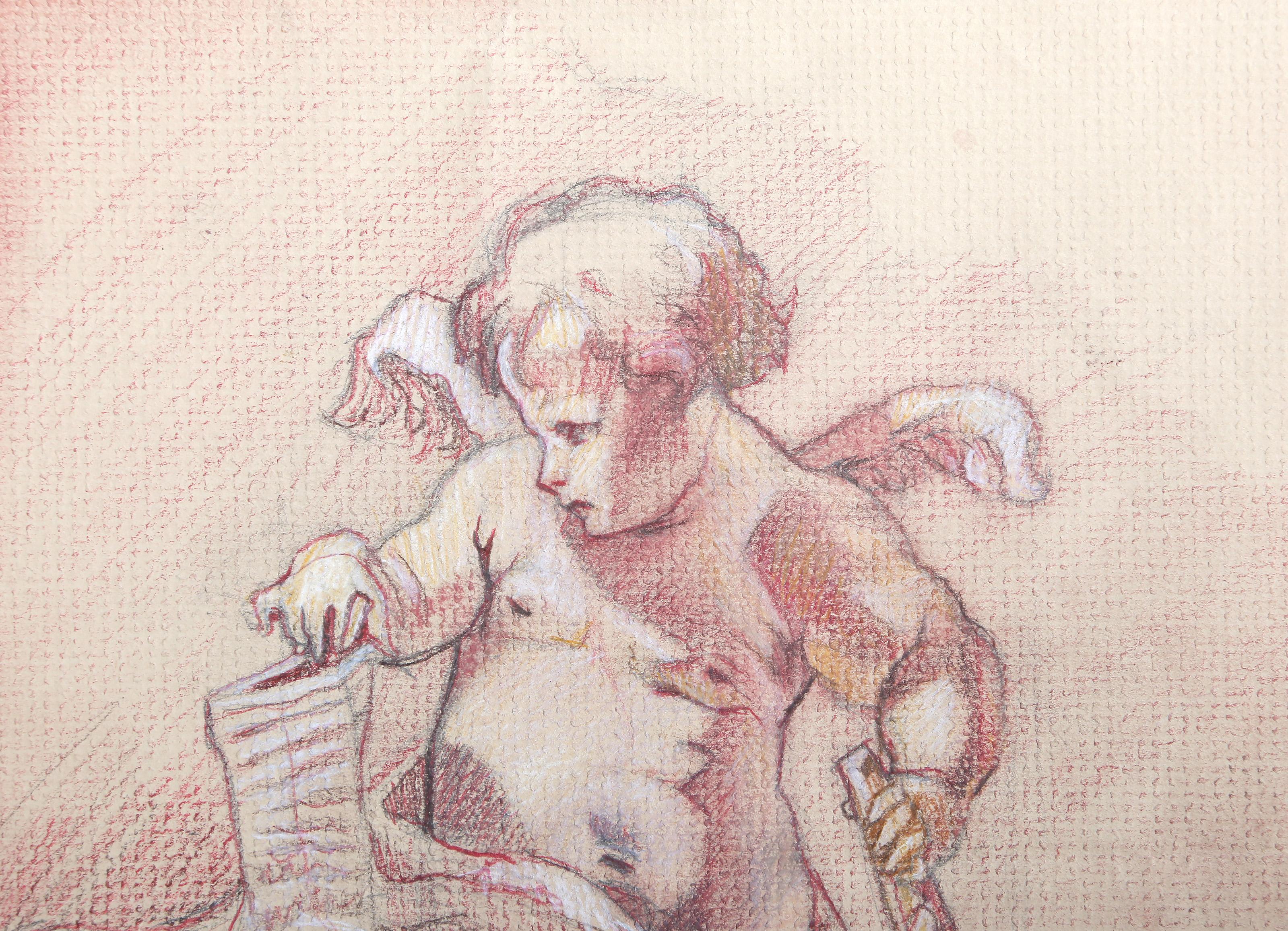 Putto, Modern Color Pencil Drawing von Lisa Martin im Angebot 1