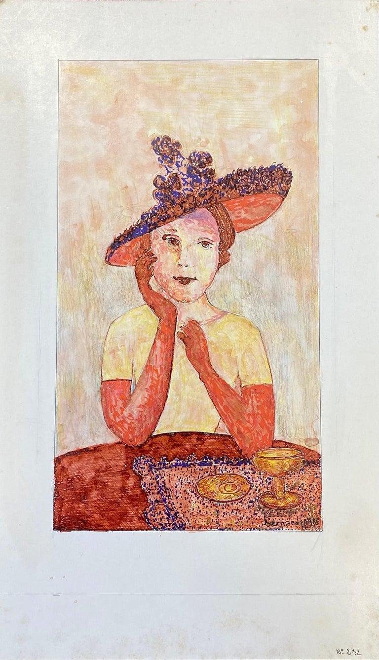 Peinture moderniste / cubiste française des années 1950, femme à la mode avec un chapeau chic - Art de Unknown
