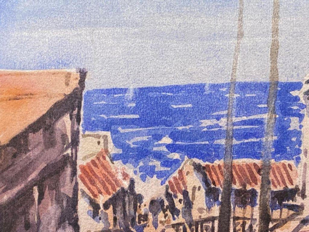 Maurice Mazeilie, Acuarela impresionista francesa, Ciudad de playa - Art de Unknown