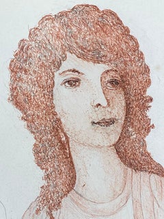 1950's French Modernist / Cubist Drawing, Red Portrait of Lady