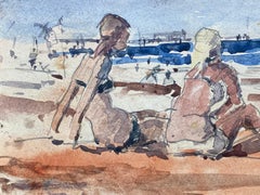 Maurice Mazeilie, French Impressionist Watercolour, Sunbathing Woman