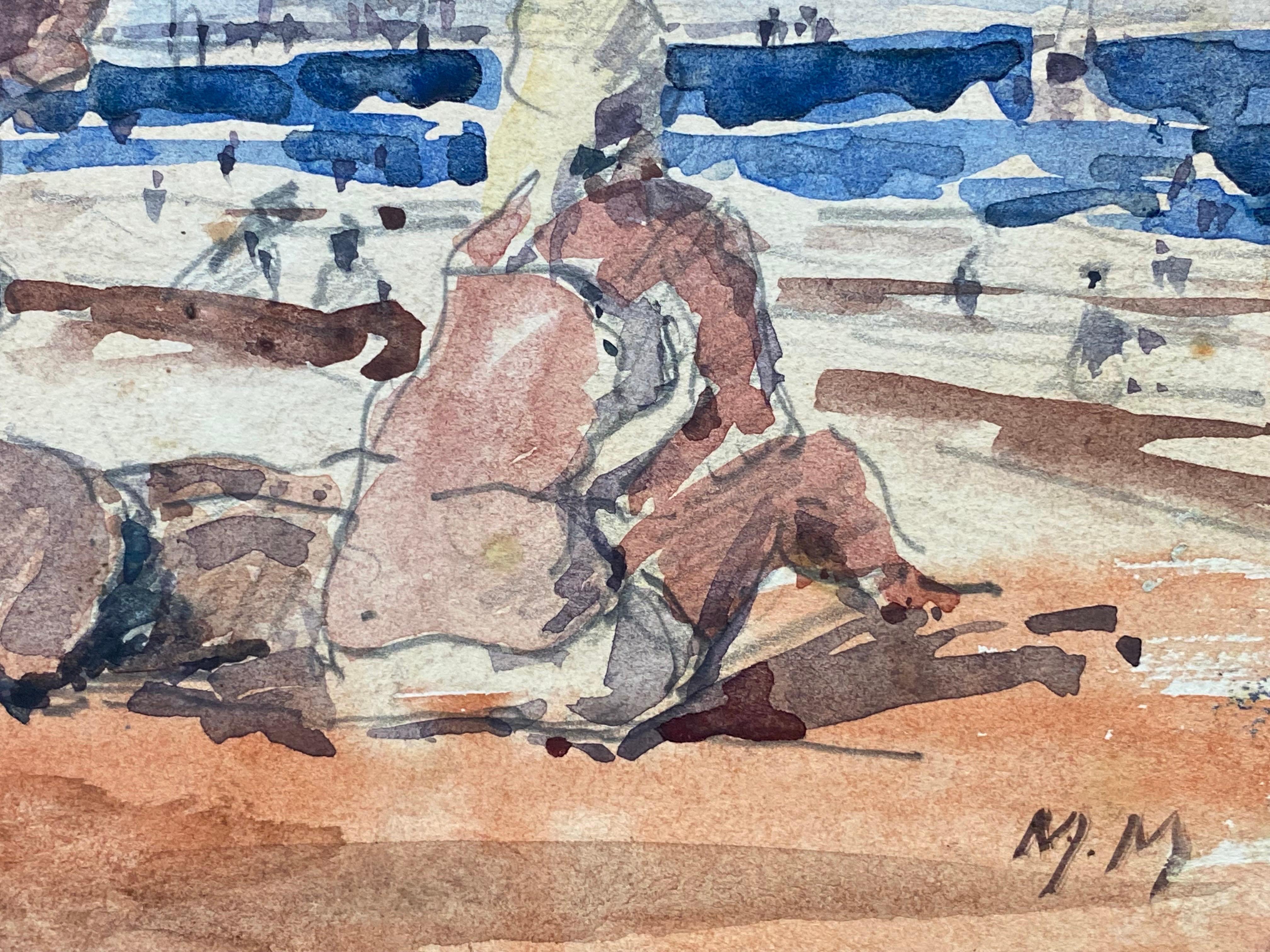 Maurice Mazeilie, French Impressionist Watercolour, Sunbathing Woman For Sale 1