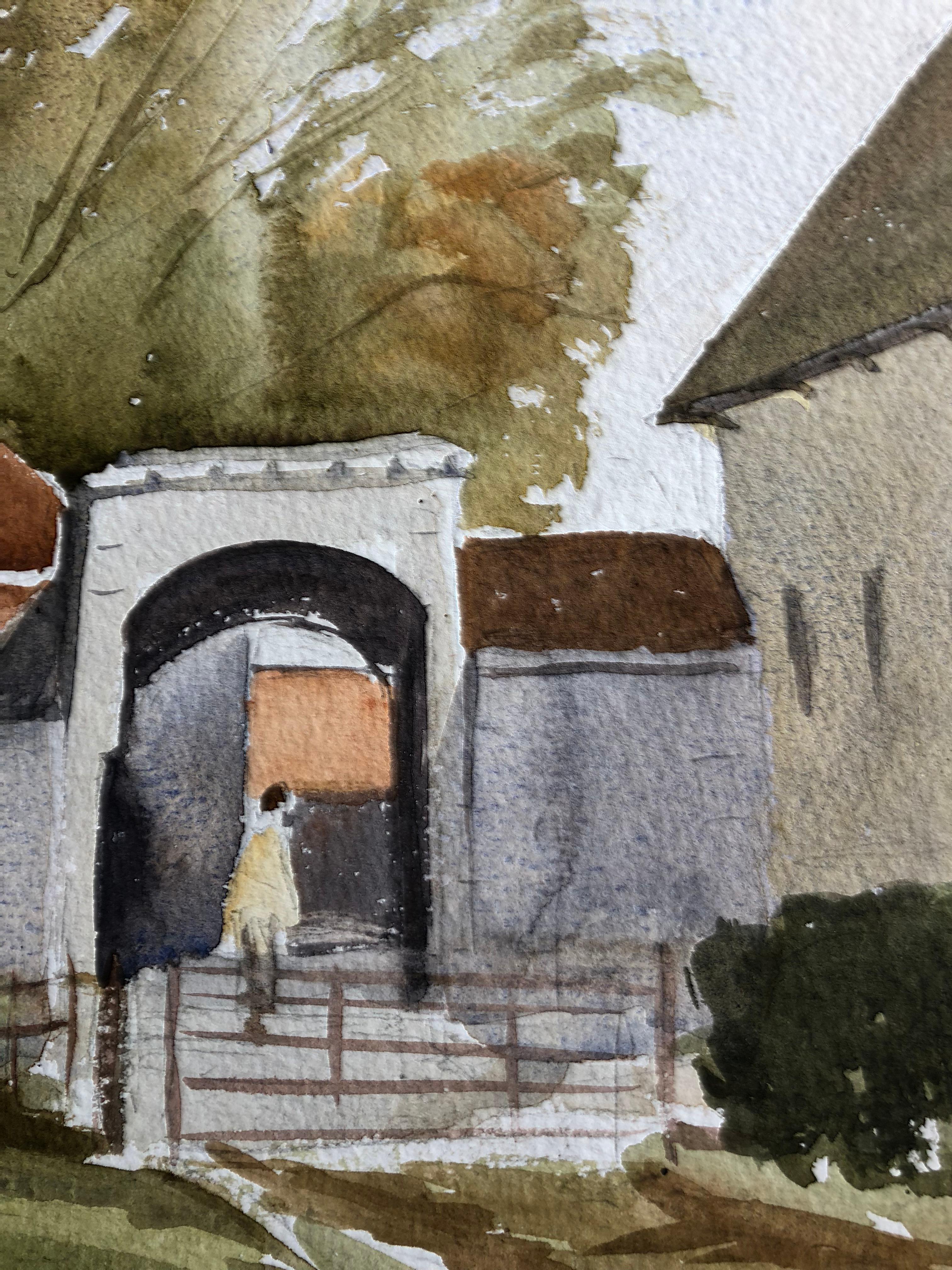 Salisbury con Arco, Pintura original británica a la acuarela - Landscape Art Marrón de Unknown