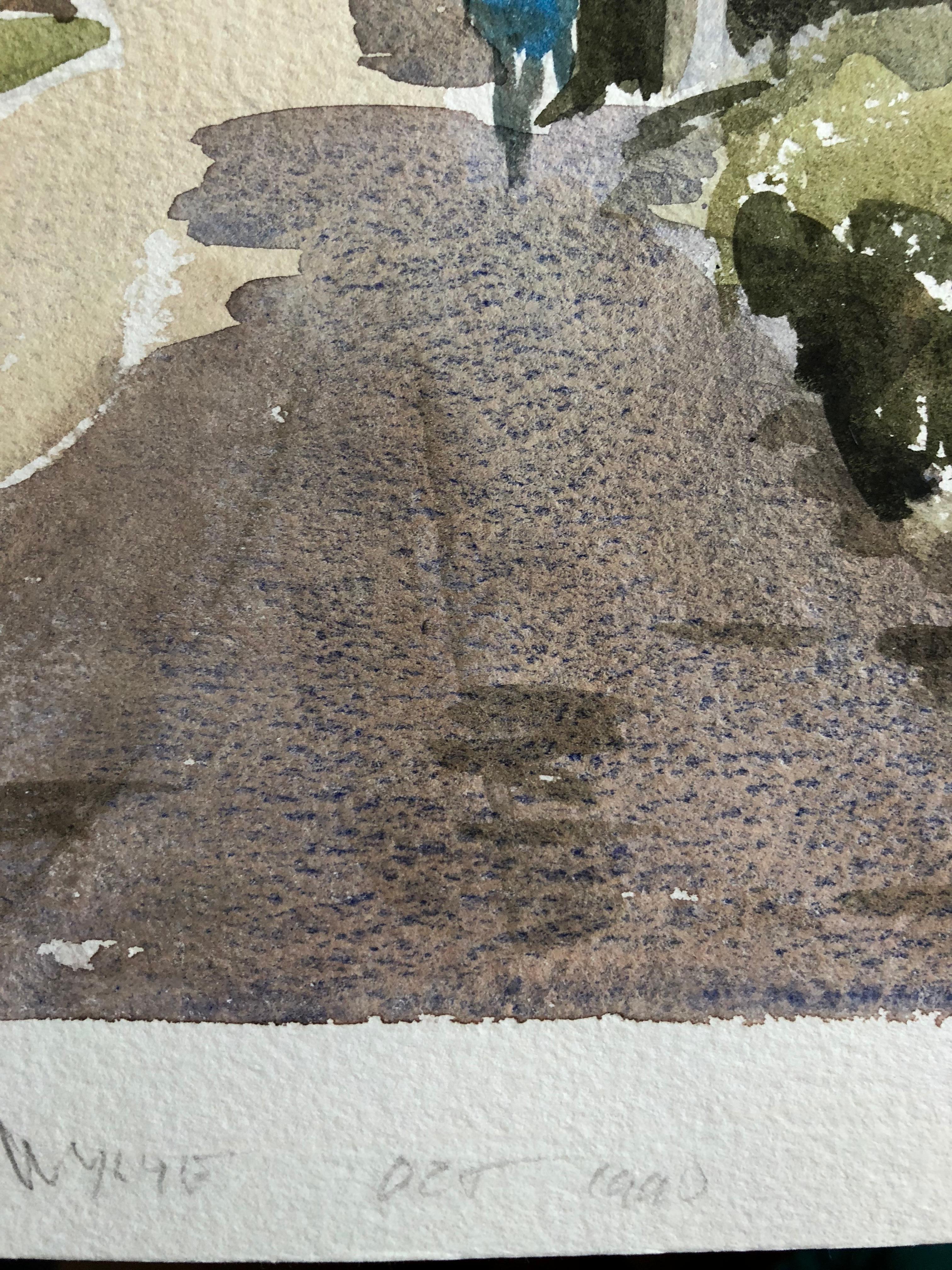 Cottages à toit de chaume
par Ronald Birch, britannique, vers les années 1970
aquarelle sur papier d'art, non encadrée
les dimensions globales du papier : 15 x 22.25 pouces
titré et daté 