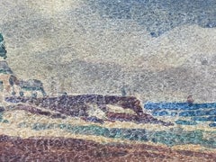 Aquarelle impressionniste française Maurice Mazeilie, paysage de plage