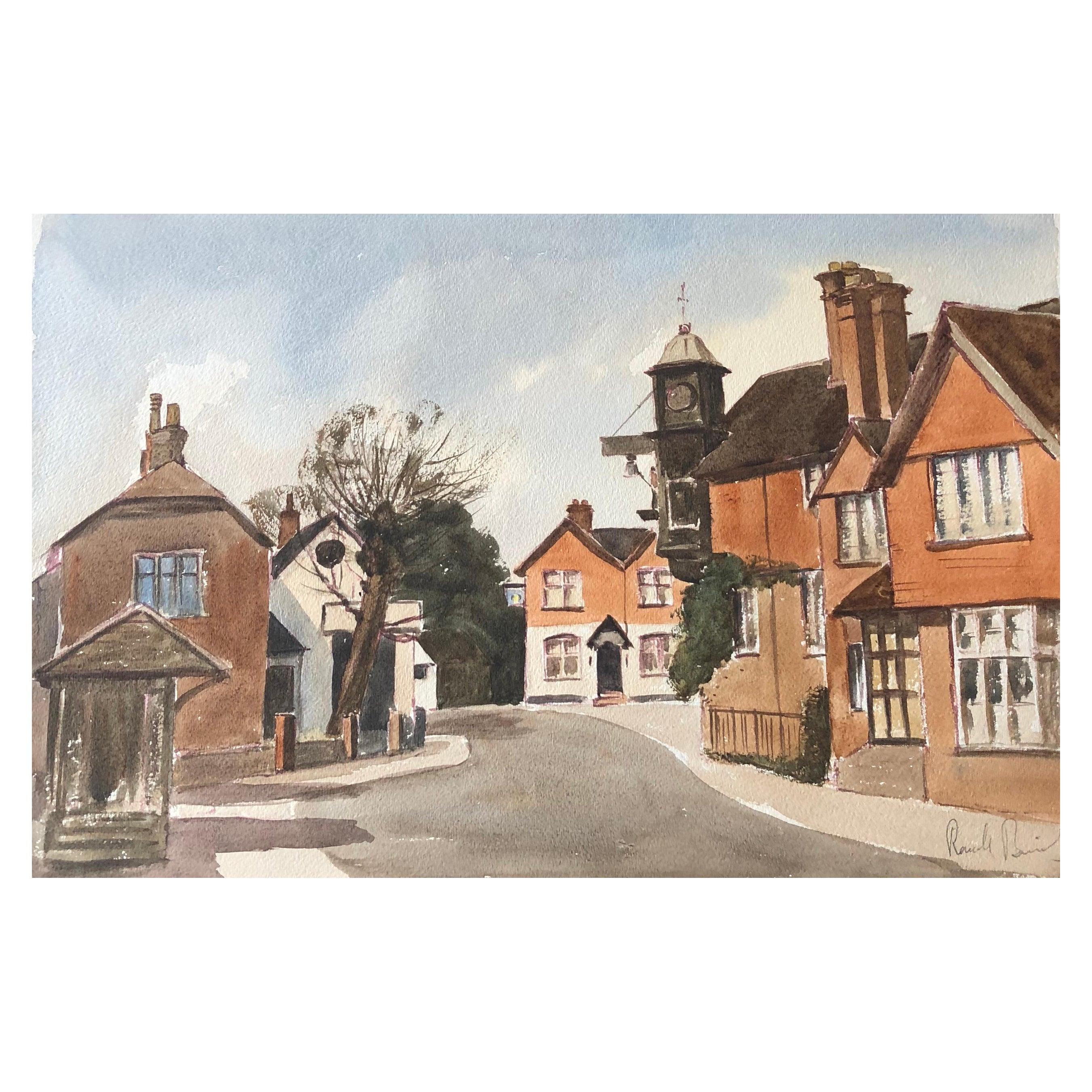 Landscape Art Unknown - Tour de l'horloge, English Townes, aquarelle originale britannique signée