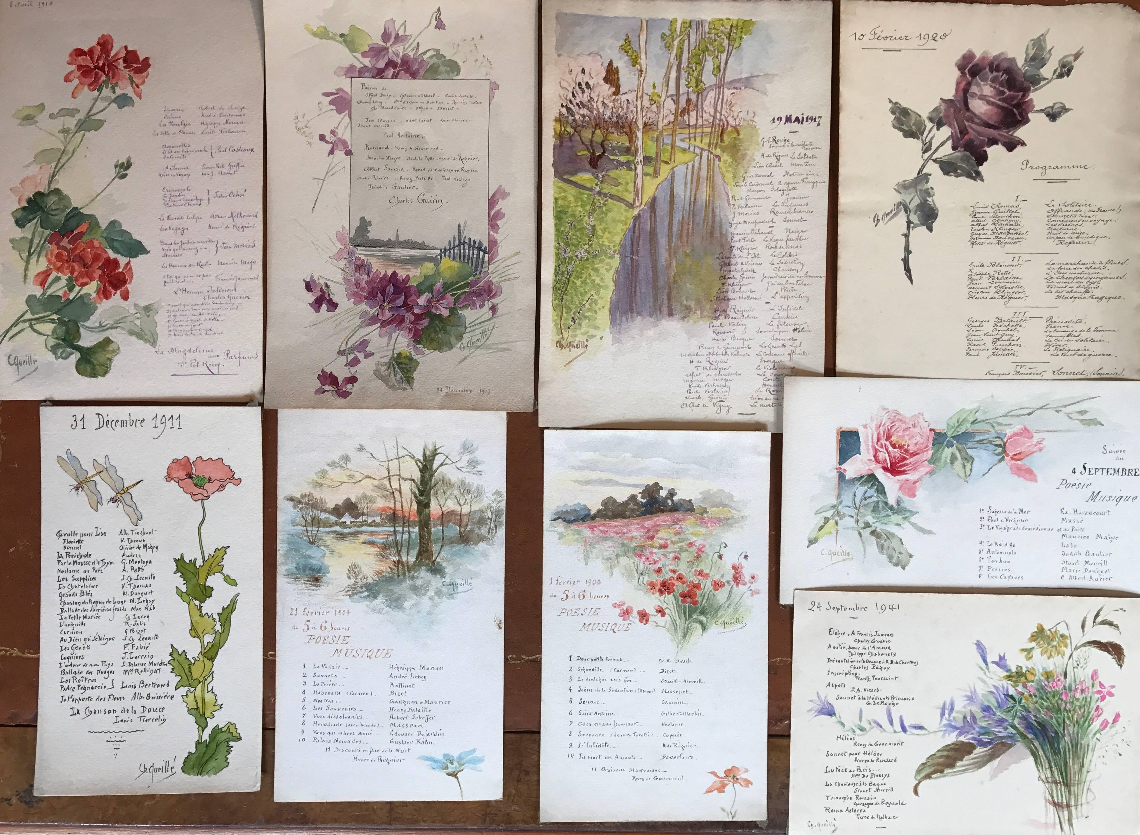 Unknown Still-Life - Rare Set of Nine Original French Watercolour Designs & Illustrations