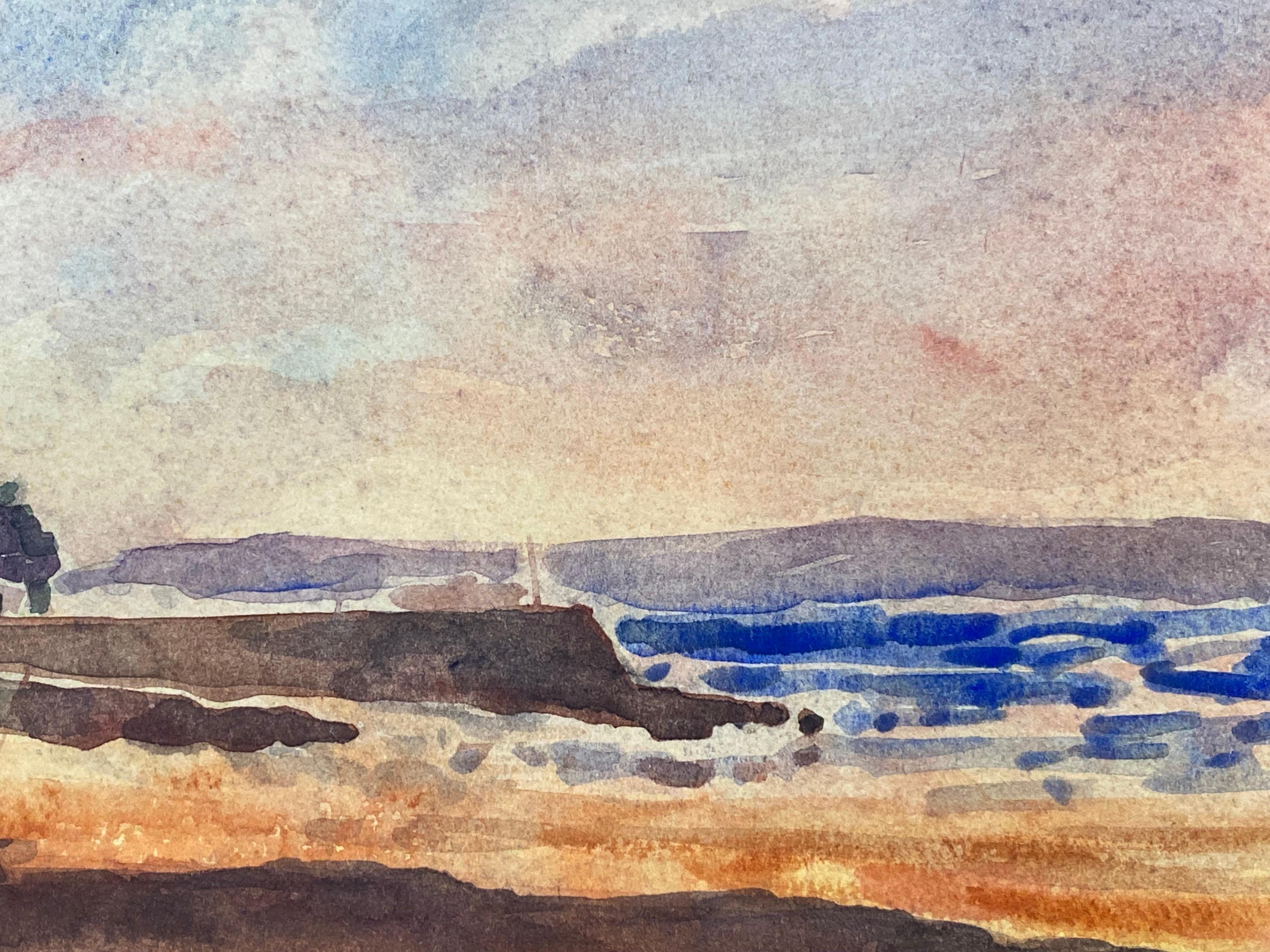 Maurice Mazeilie, acuarela impresionista francesa - Paisaje de playa en venta 1