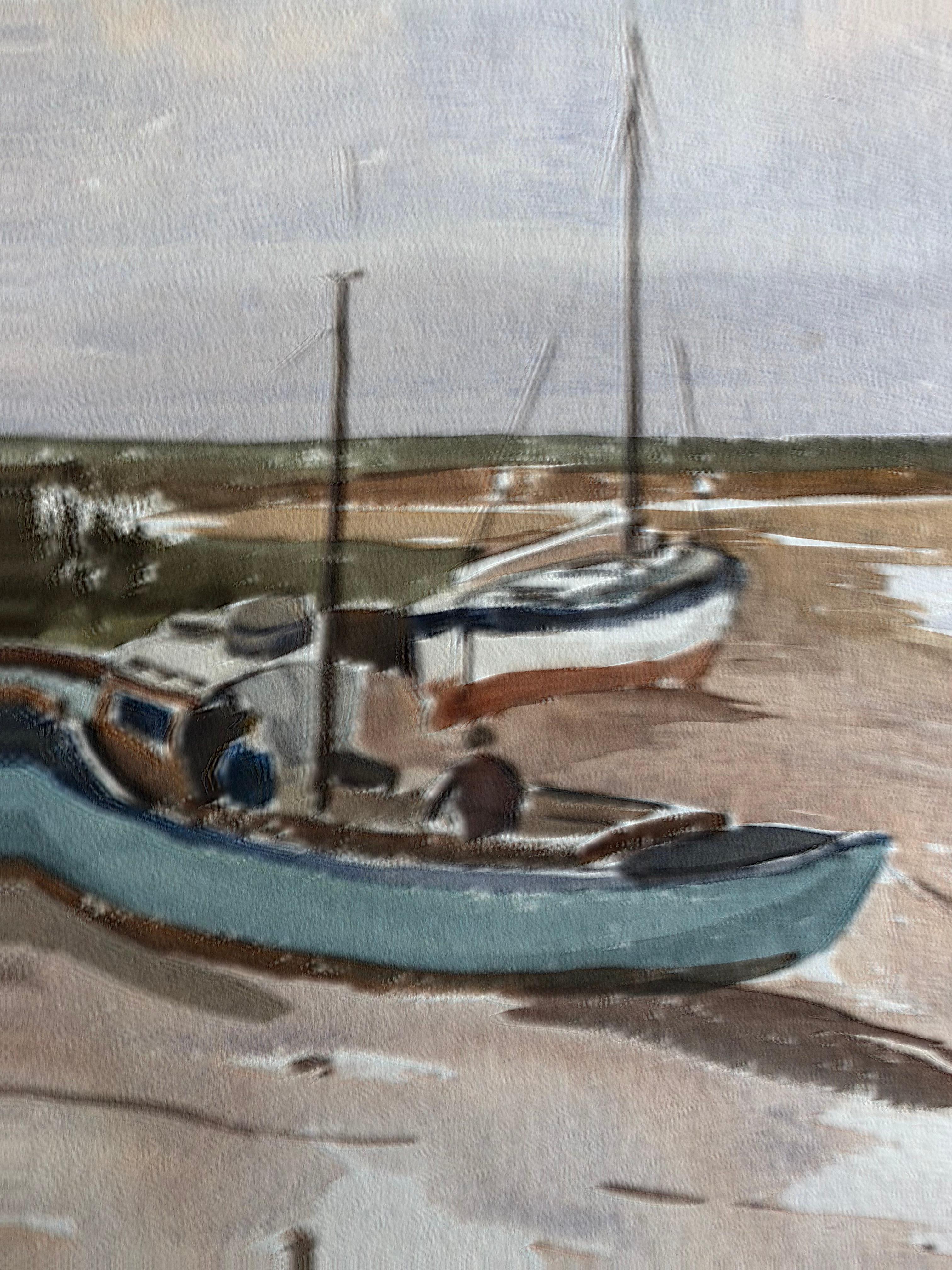 Brancaster Norfolk Pintura original británica a la acuarela - Landscape Art Gris de Unknown