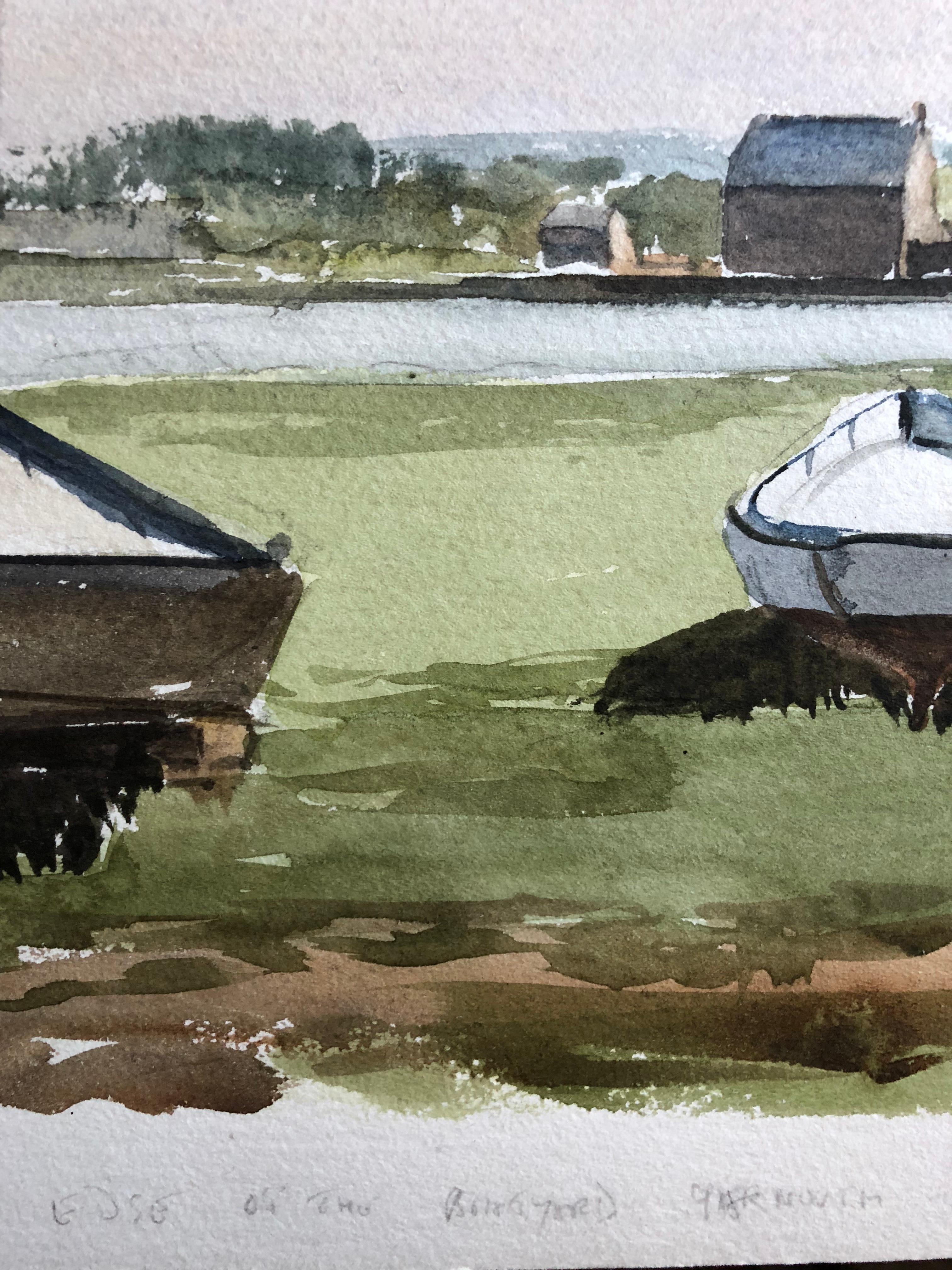 Borde del astillero Yarmouth, Pintura original británica en acuarela firmada - Art de Unknown