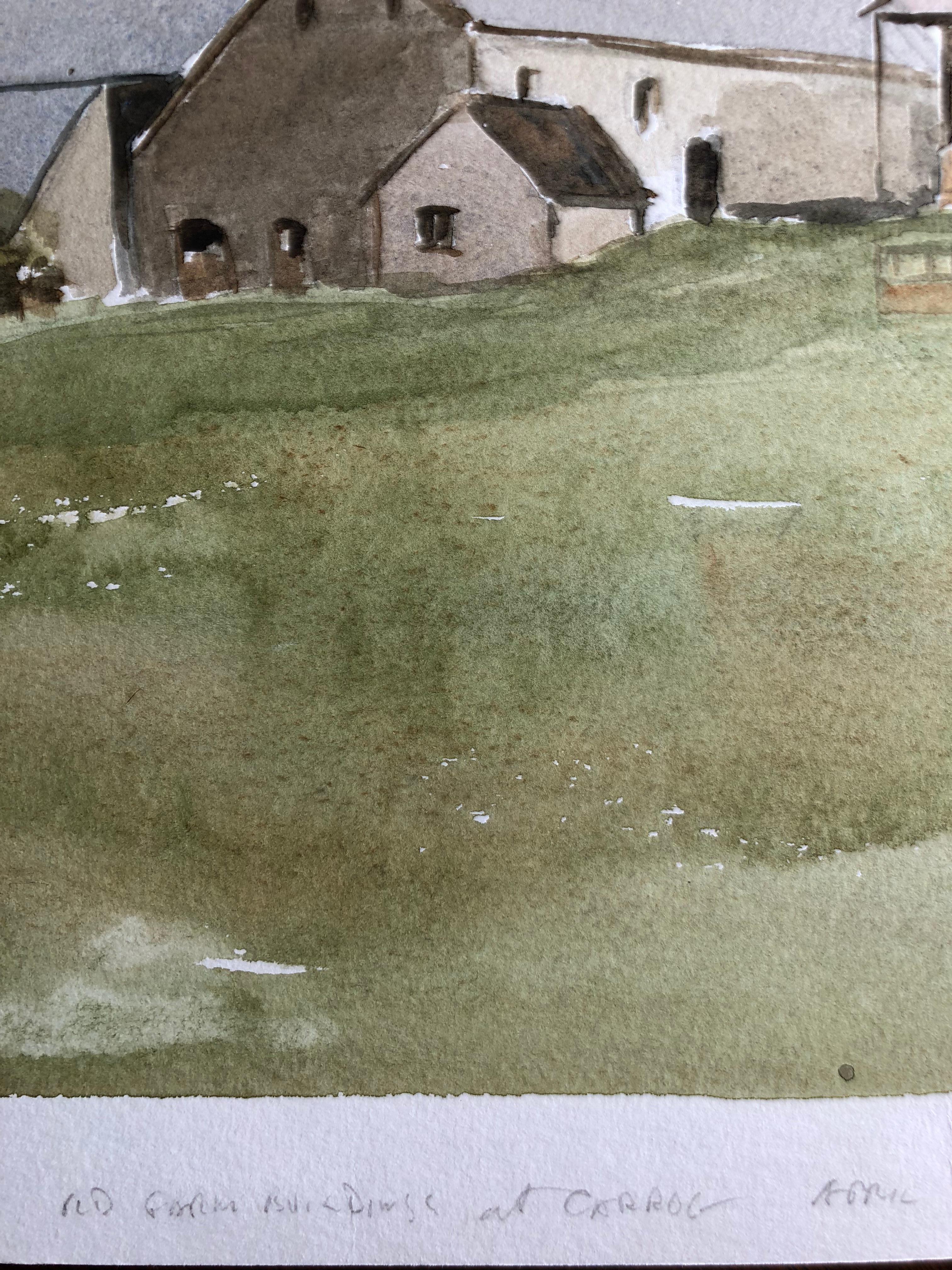 Old Farm Buildings at Carrog, Pintura original británica a la acuarela - Landscape Art Beige de Unknown