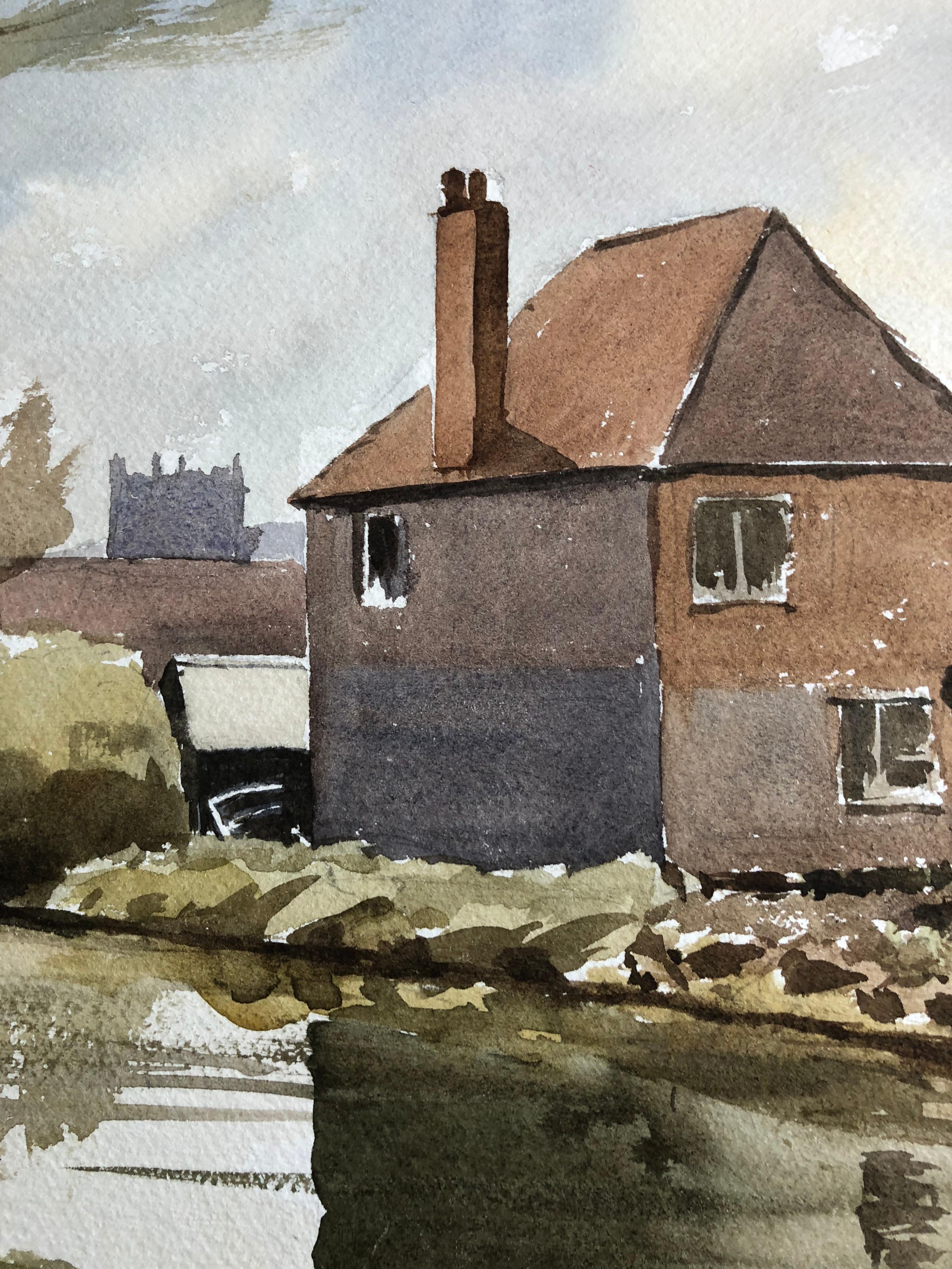 Wylye, pintura original británica en acuarela - Landscape Art Beige de Unknown