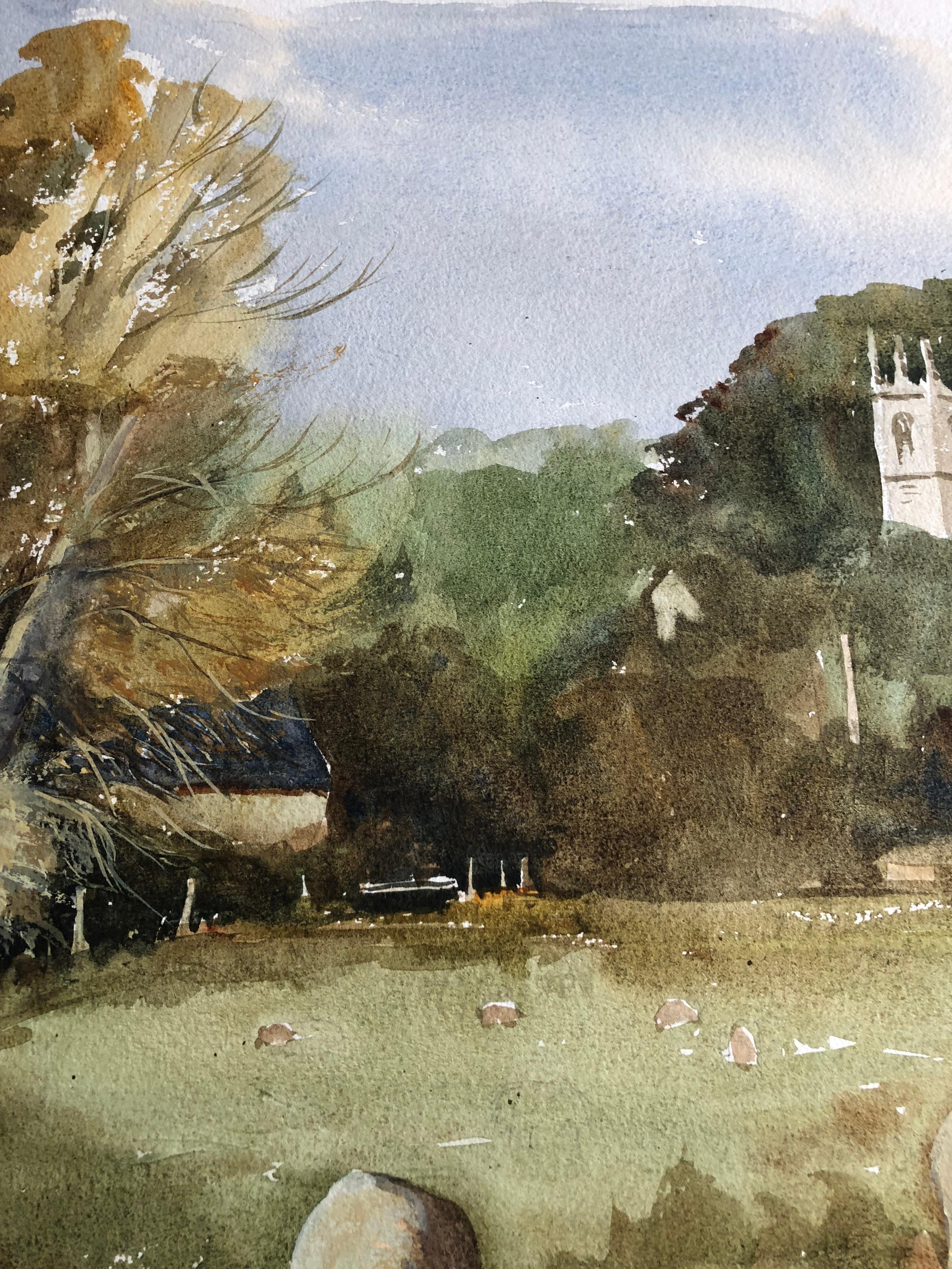 Fisherton
por Ronald Birch, británico, alrededor de 1970
acuarela sobre papel artístico, sin enmarcar
medidas totales del papel: 15 x 22 pulgadas
titulado y fechado 