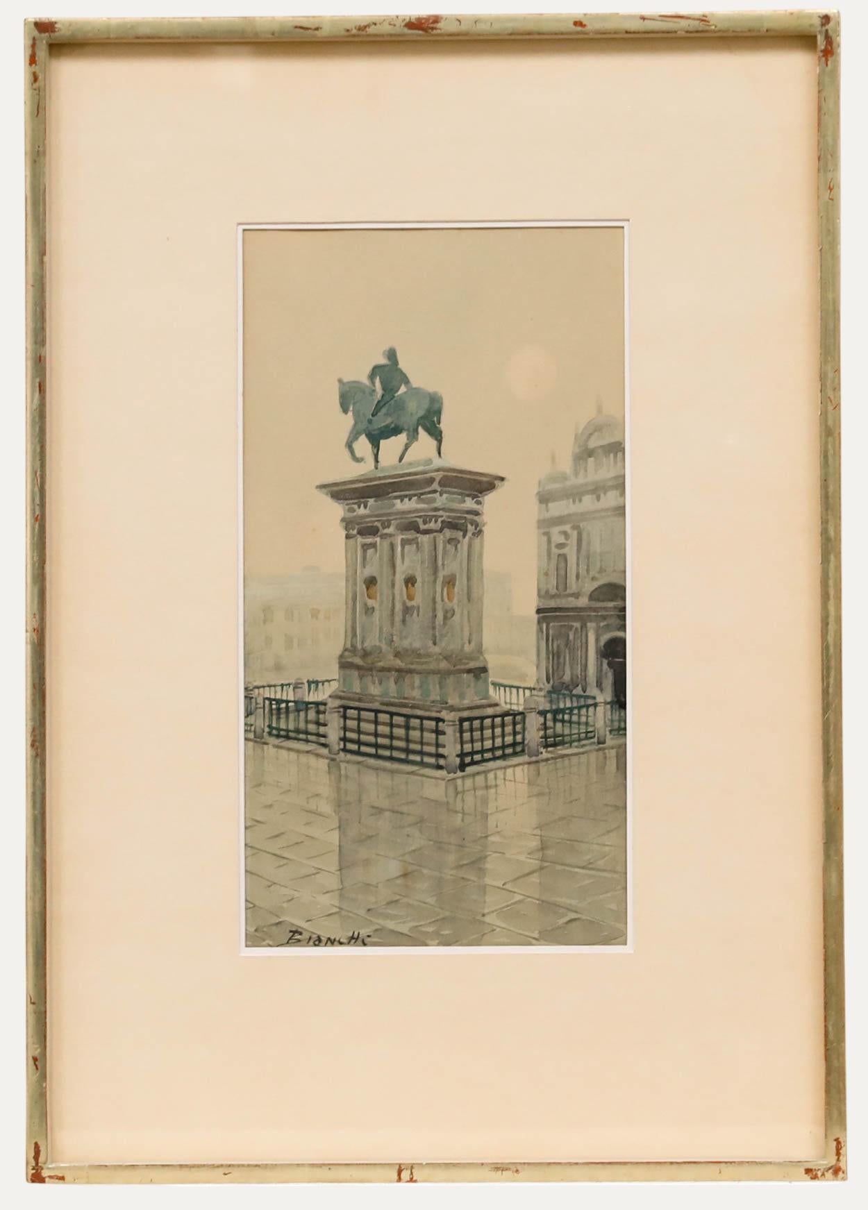 Andrea Biondetti (1851-1946) - Aquarelle, Monument à Bartolomeo Colleoni