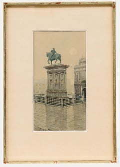 Andrea Biondetti (1851-1946) - Acuarela, Monumento a Bartolomeo Colleoni