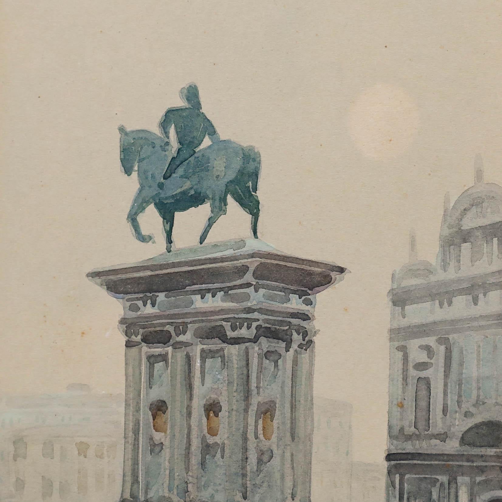 Andrea Biondetti (1851-1946) - Acuarela, Monumento a Bartolomeo Colleoni en venta 3