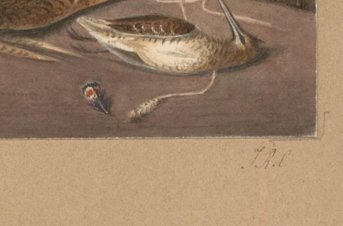 An original watercolour painting by Thomas Remnant Charleton (1756-1849) depicting a still life of game birds hanging in a larder. Executed in the manner of British master painter Benjamin Blake (1757-1830). The work is initialled 'T. R. C.' in the