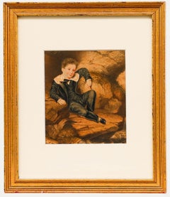 W.S. Record - Framed 19th Century Watercolour, Young Boy Sitting on Rocks