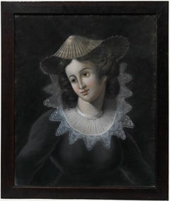 Framed Late 19th Century Pastel - Portrait of a Lady Wearing an Attifet