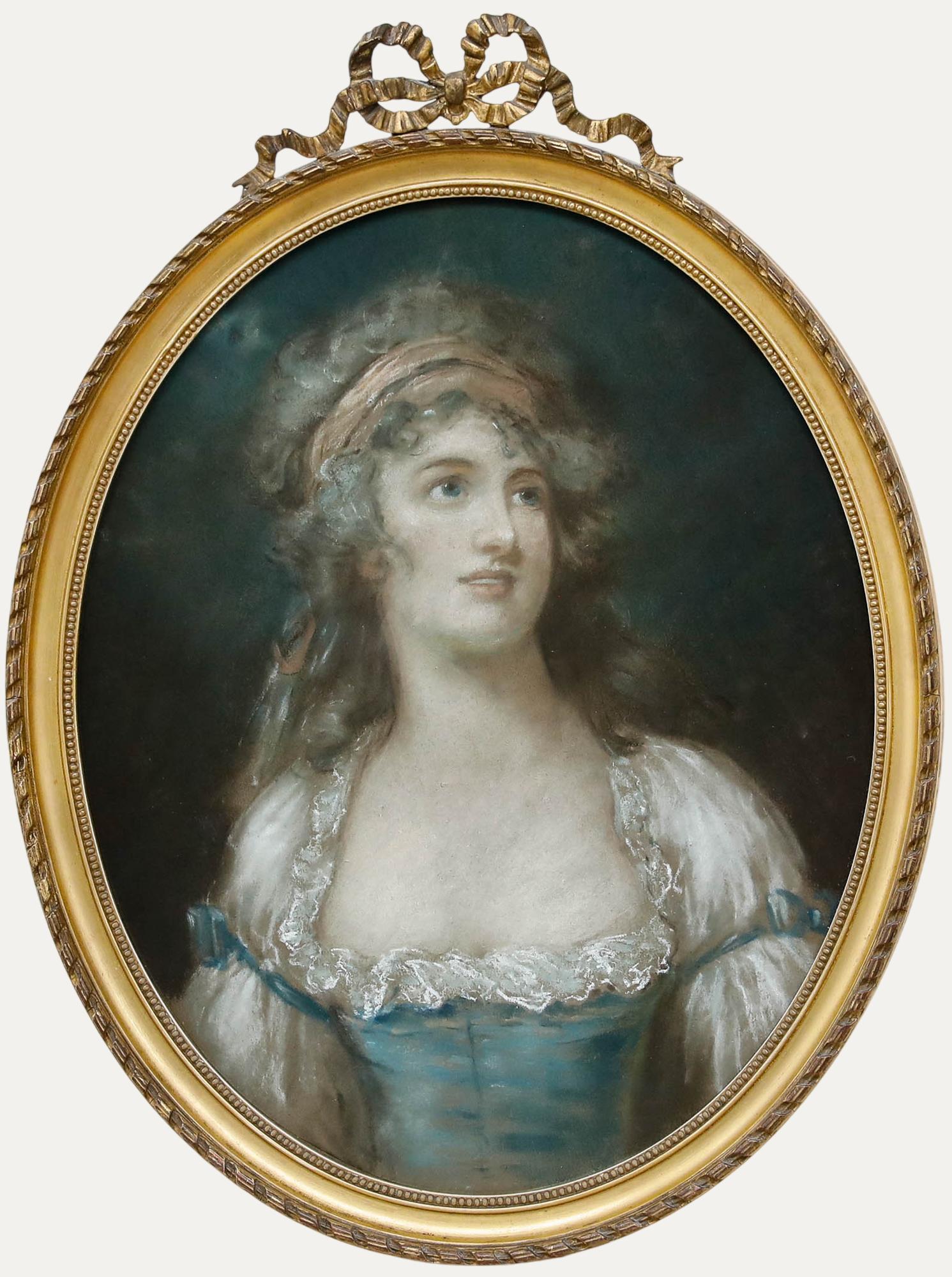 Pastel encadré du 19e siècle - Portrait d'une dame