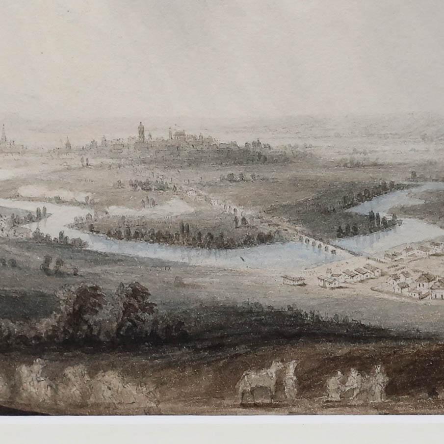 Cette vaste aquarelle représente Znaim, aujourd'hui Znojmo, en République tchèque. L'œuvre est une copie d'une aquarelle de Giuseppe-Pietro Bagetti (1764-1831), commandée par le roi Louis-Philippe. Une autre copie de Felice Maria Ferdinando Storelli