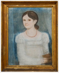 Framed Late 19th Century Pastel - Girl with the Beaded Necklace