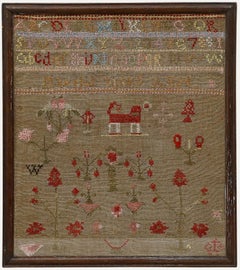 Framed Early 19th Century Needlework Sampler - The Red Dog