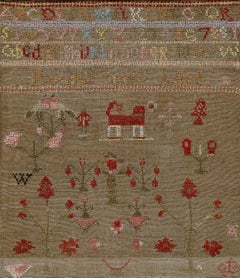 Framed Early 19th Century Needlework Sampler - The Red Dog