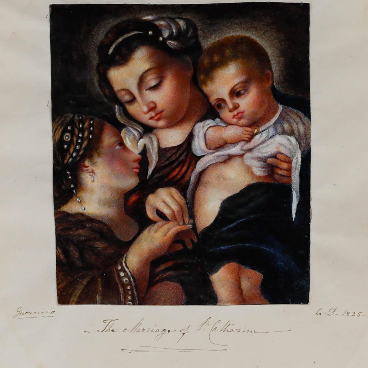 D'après Guercino - 1825 Aquarelle, Mariage mystique de Sainte Catherine en vente 1