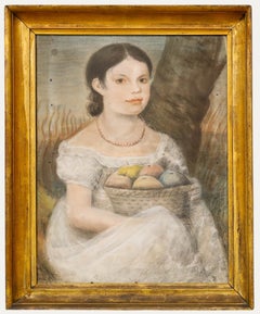 Framed Late 19th Century Pastel - Girl with the Fruit Basket Framed Late 19th Century Pastel - Girl with the Fruit Basket