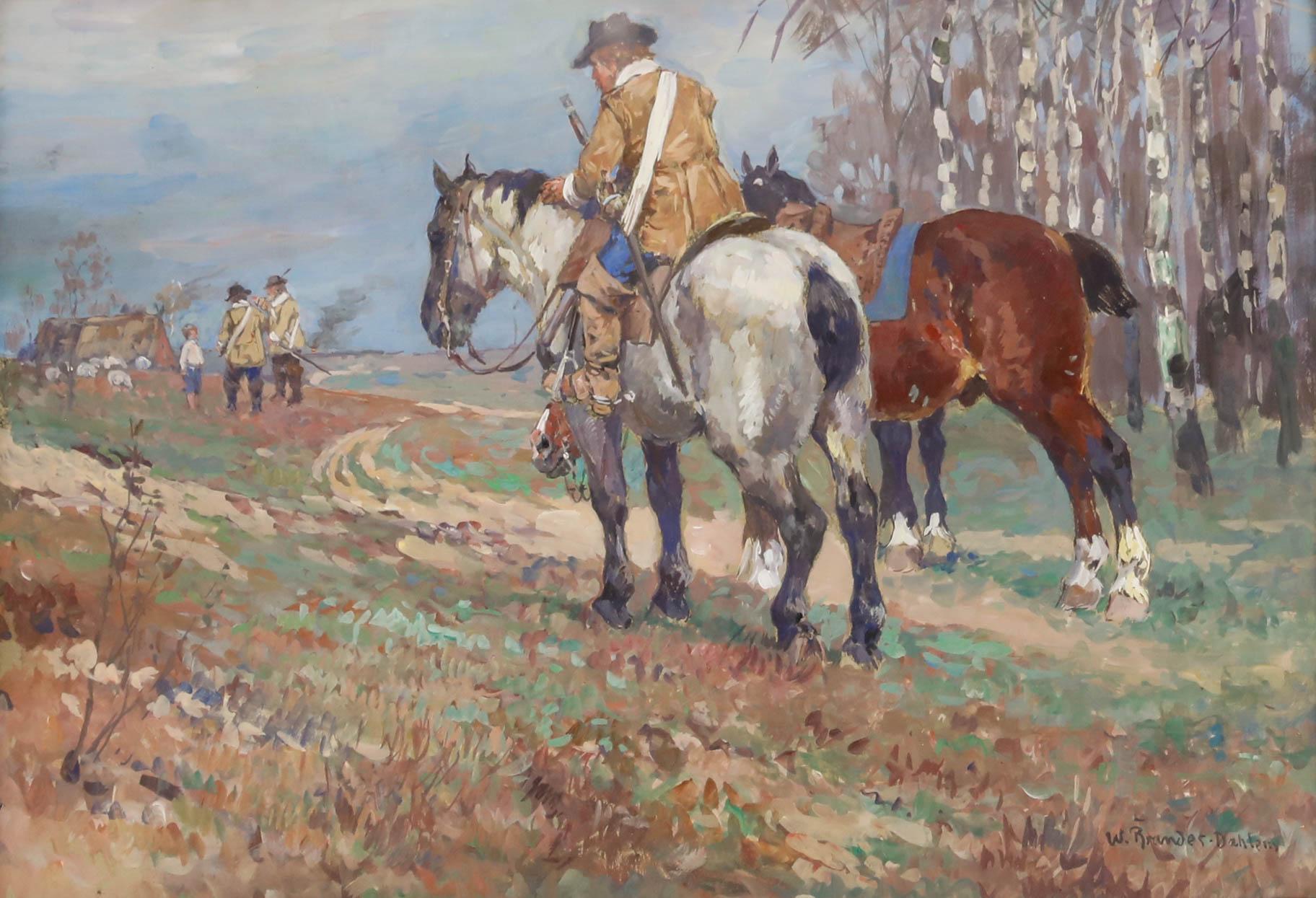 Willy Brandes (1876-1956) - Guazzo dei primi del Novecento, Mercenari a cavallo - Art di Unknown