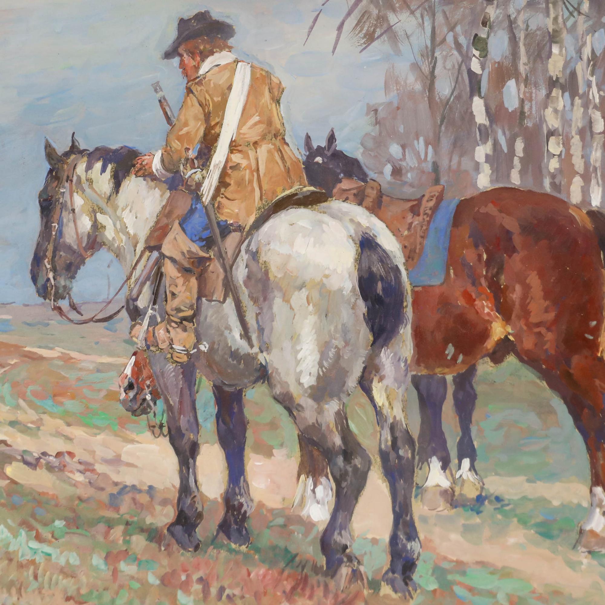 Willy Brandes (1876-1956) - Guazzo dei primi del Novecento, Mercenari a cavallo in vendita 1
