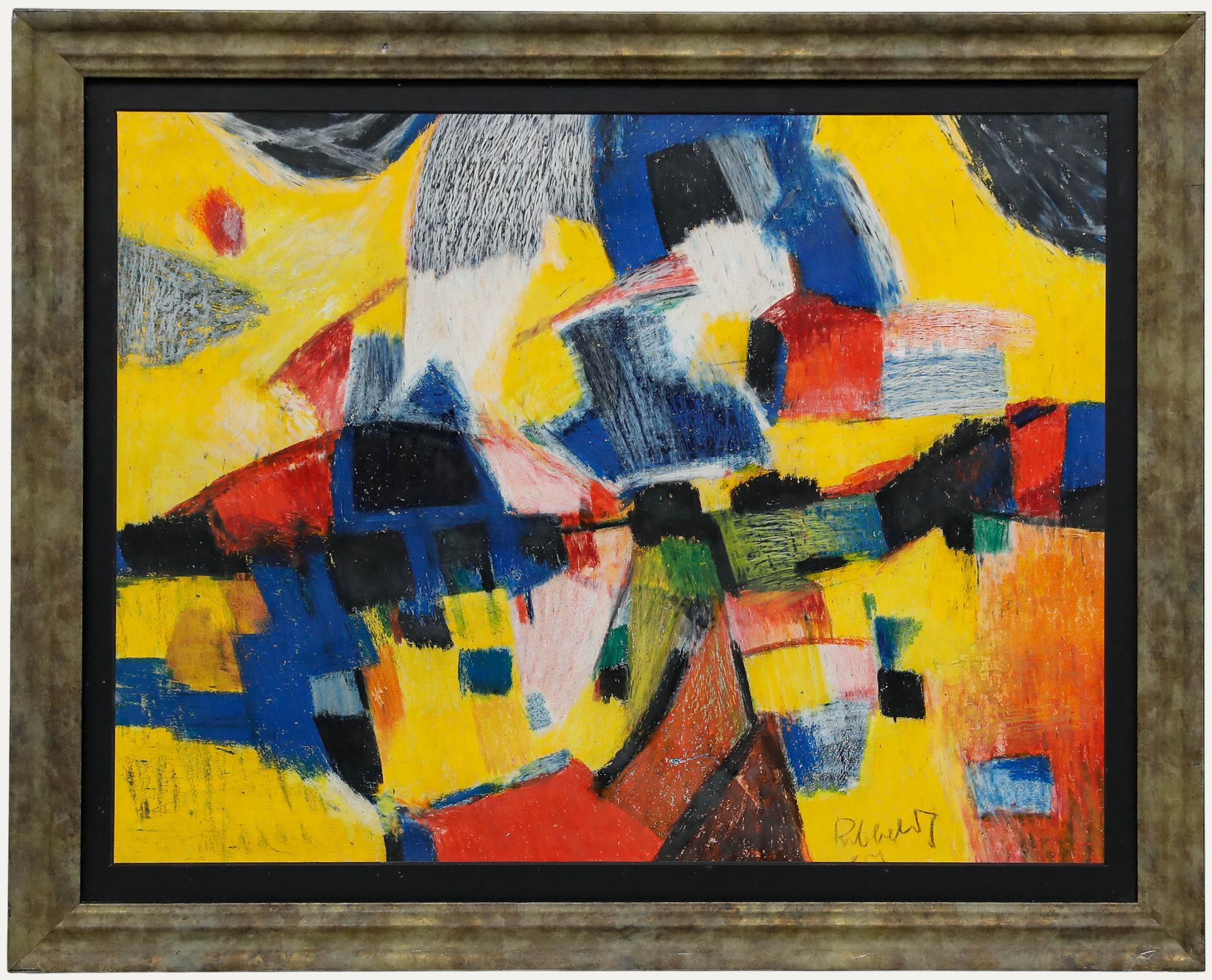 Abstract Drawing de Unknown - Dirkjan Ribbeling (1932-2013) - Pastel de mediados del siglo XX, Movimiento