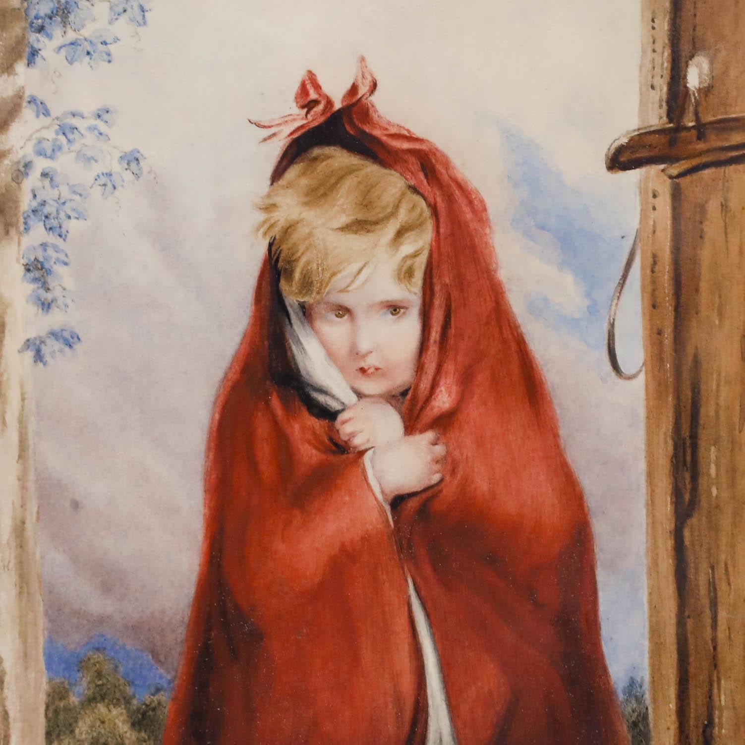 A charming watercolour by Paul Falconer Poole RA (1807-1879) depicting Little Red Riding Hood. Signed and dated to the lower left. Well presented in a gilt-effect frame with a wash line mount. On paper. Image size: 22 x 13.5cm.