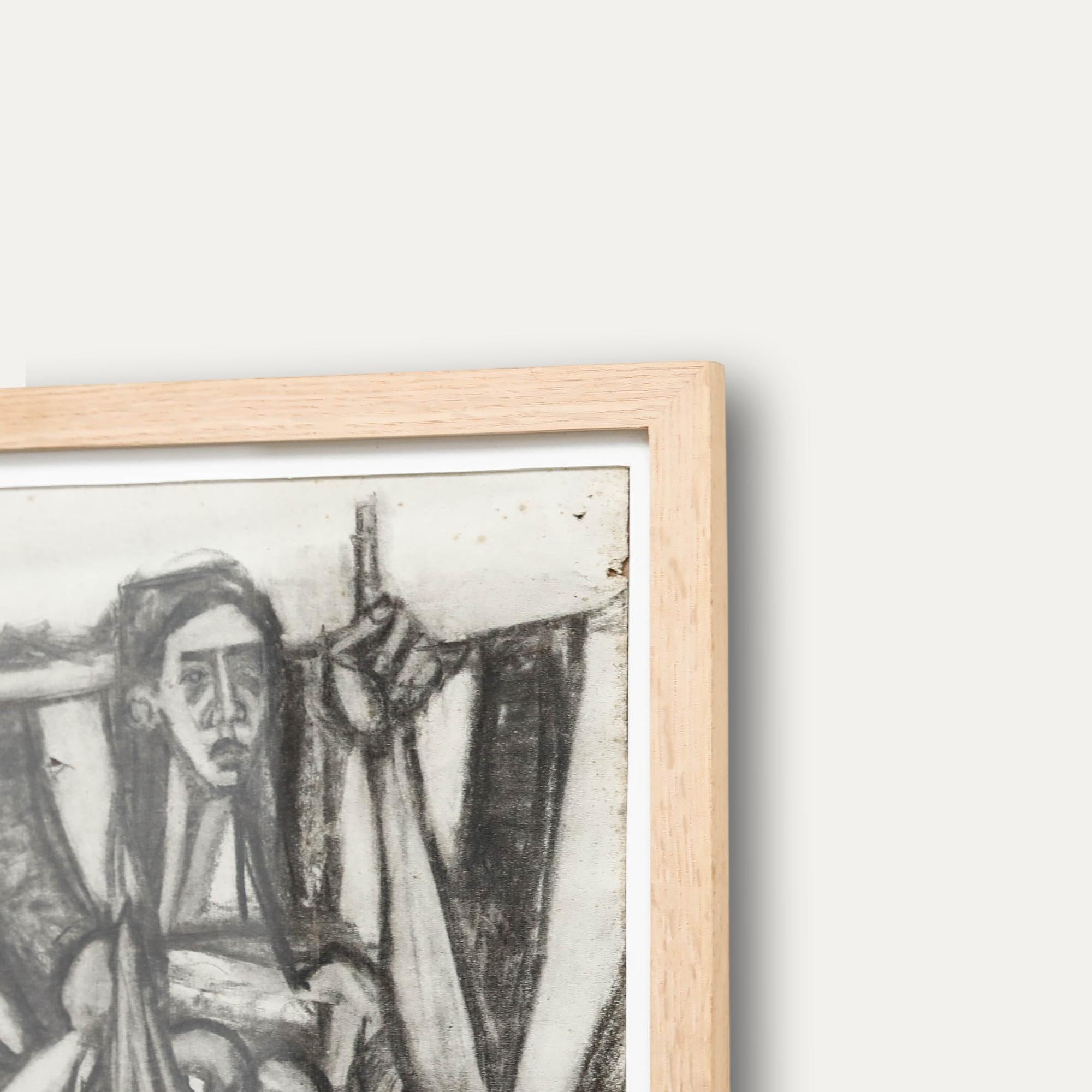 Christian Julia (1921-1991) - Disegno a carboncino della metà del XX secolo, Signora che fila in vendita 1