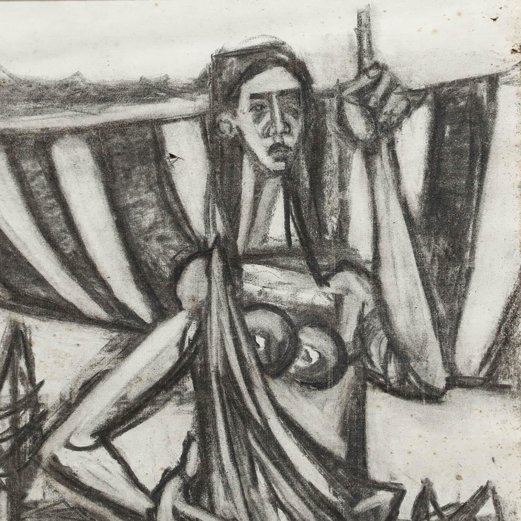 Un espressivo studio a carboncino dell'artista Christian Julia (1921-1991) che raffigura una donna nuda che fila il filo. Firmato sul margine inferiore. Ben presentato in una sottile cornice di legno. Sulla carta. Dimensioni dell'immagine: 61 x 47