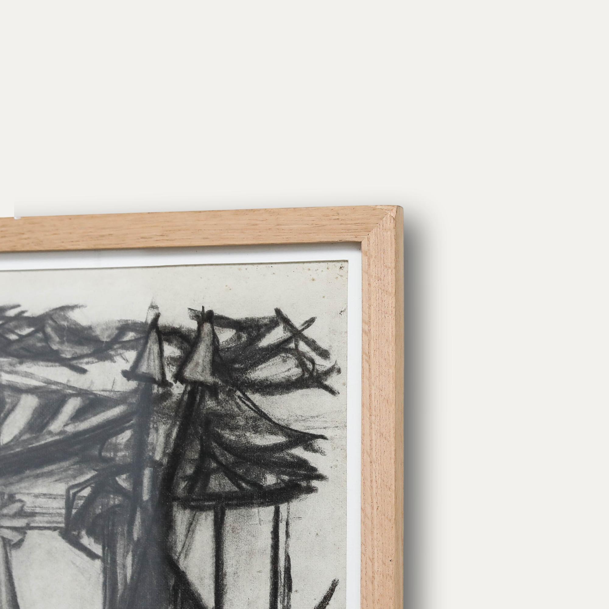 Christian Julia (1921-1991) - Dessin au fusain du milieu du 20e siècle, Au travail en vente 1