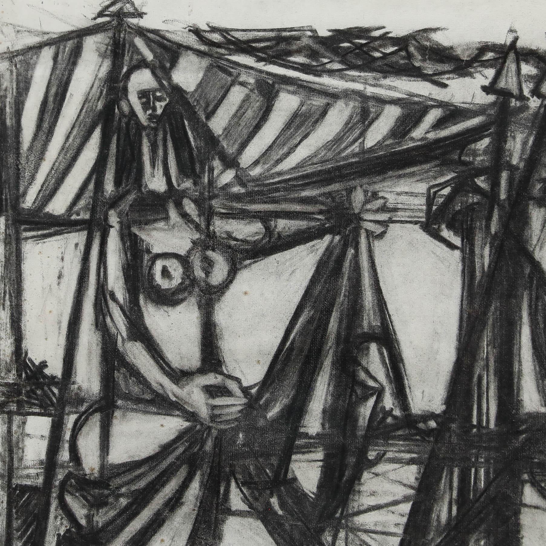 Une intrigante étude au fusain de l'artiste Christian Julia (1921-1991) représentant un artisan au travail. Signé dans la marge inférieure. Bien présenté dans un cadre en bois mince. Sur le papier. Taille de l'image : 61,5 x 47 cm.