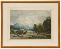 William Manners RBA (1860-1930) - Aquarelle, Fauche de foin près des pics de Langdale