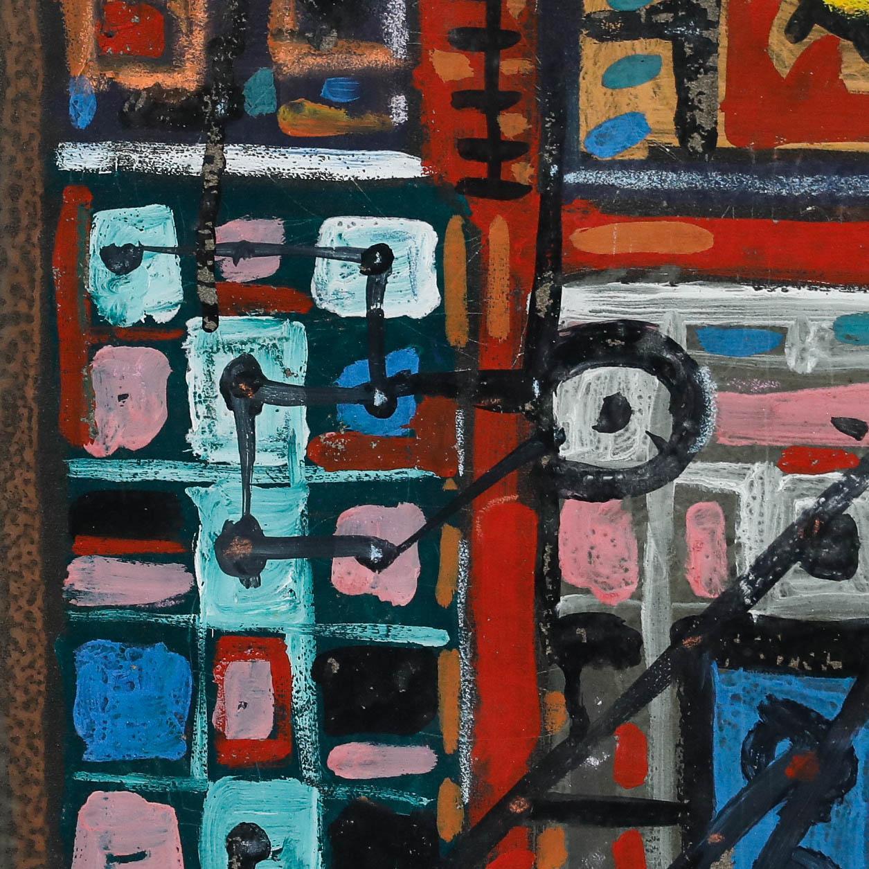 An abstract gouache by the artist Christian Julia (1921-1991). Signed to the lower right. Smartly presented in a slim wooden frame. On paper. Image size: 40 x 27cm.