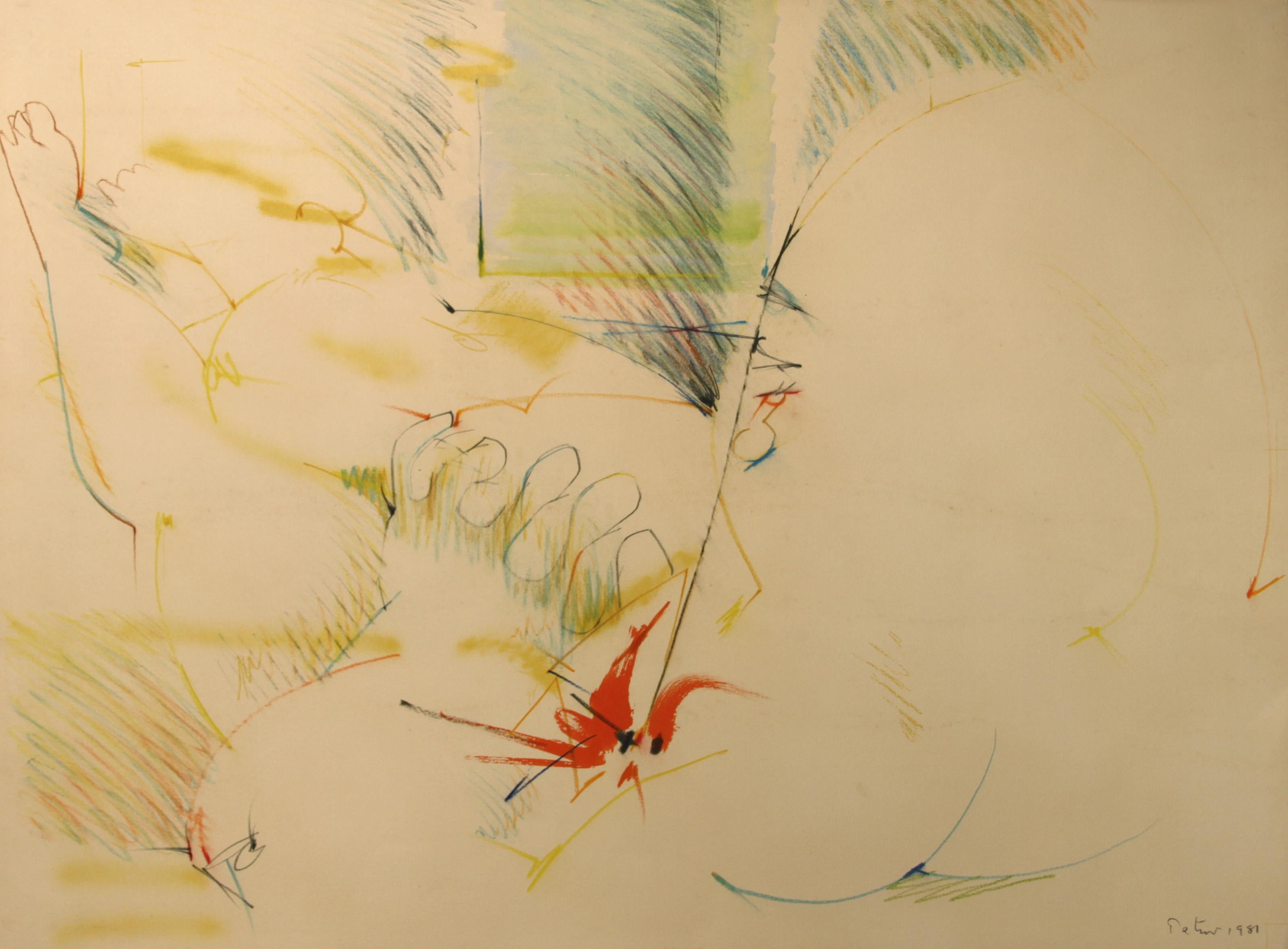 Dimitri Petrov, American (1919 - 1986) - Nude with Necktie, Year:  1981, Medium:  Watercolor, ink and colored pen, Size:  22.25 x 30 in. (56.52 x 76.2 cm)