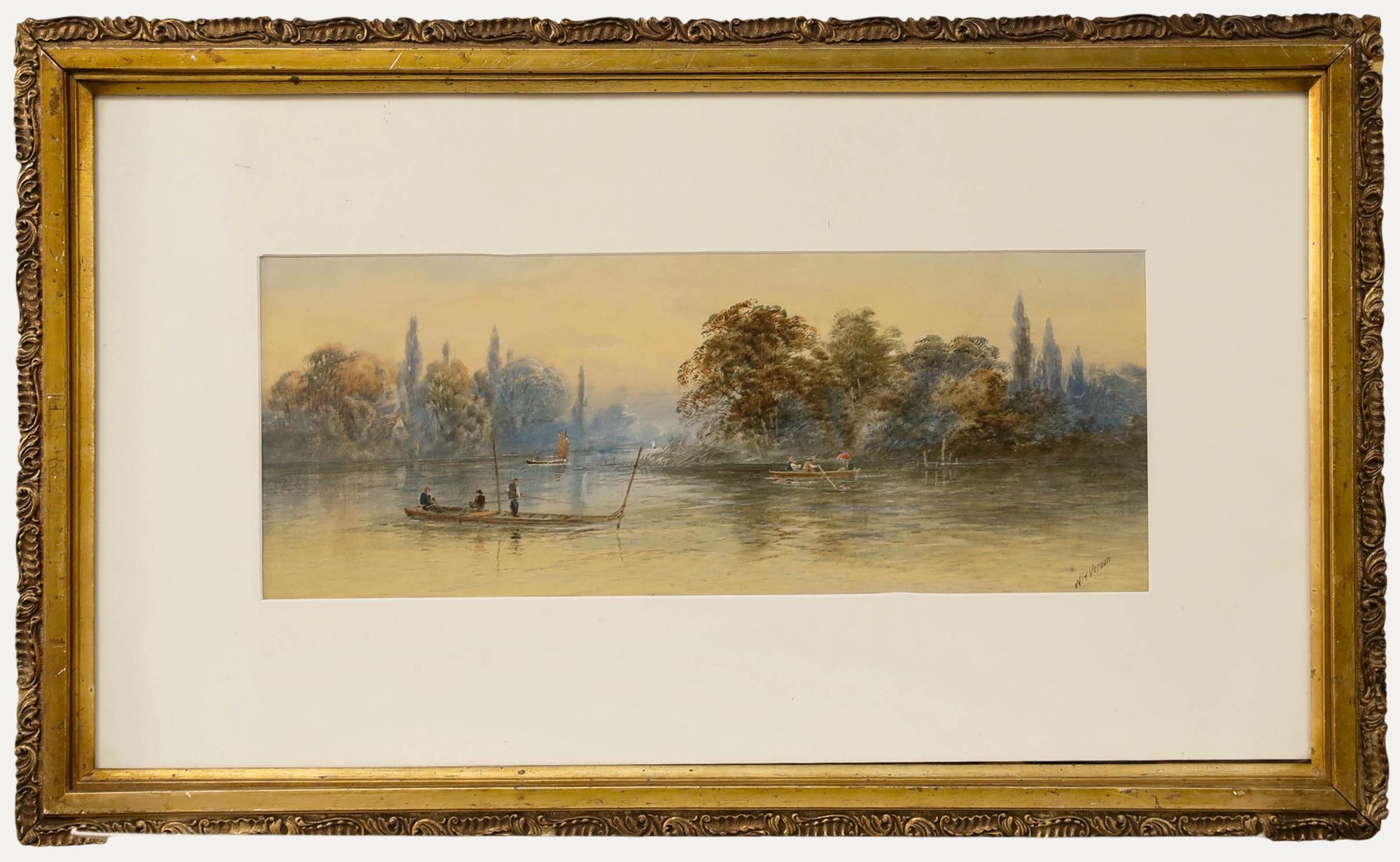 William Henry Vernon (1820-1909) - Acquerello incorniciato, "Punting on the River" (Canottaggio sul fiume)